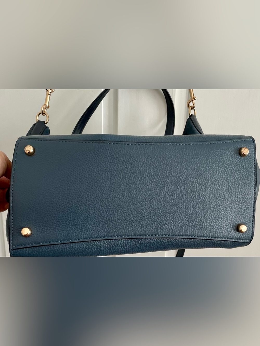 Coach Navy Leather Tote with Gold Hardware - Picture 10 of 11